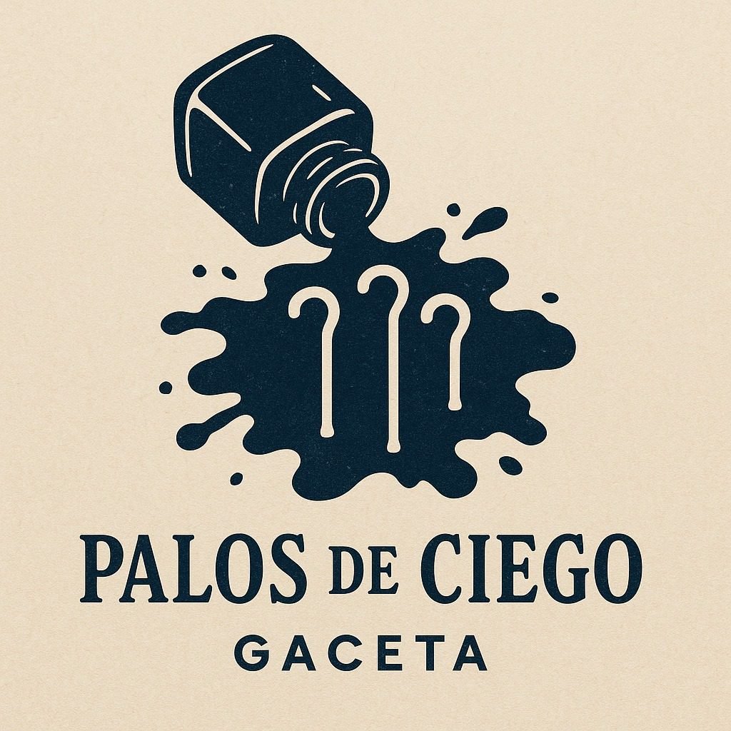 Logo Palos de Ciego Tintero derramando tinta sobre el texto